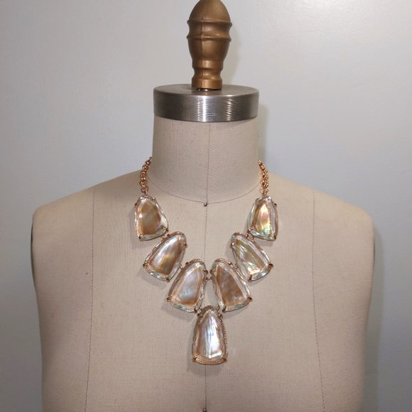 Harlow Rose Gold Statement Necklace in Brown Mother of Pearl - Picture 3 of 5